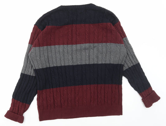 Maine New England Mens Multicoloured Round Neck Striped Cotton Pullover Jumper Size S