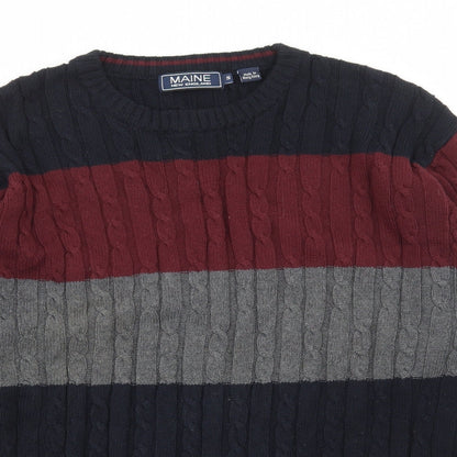 Maine New England Mens Multicoloured Round Neck Striped Cotton Pullover Jumper Size S