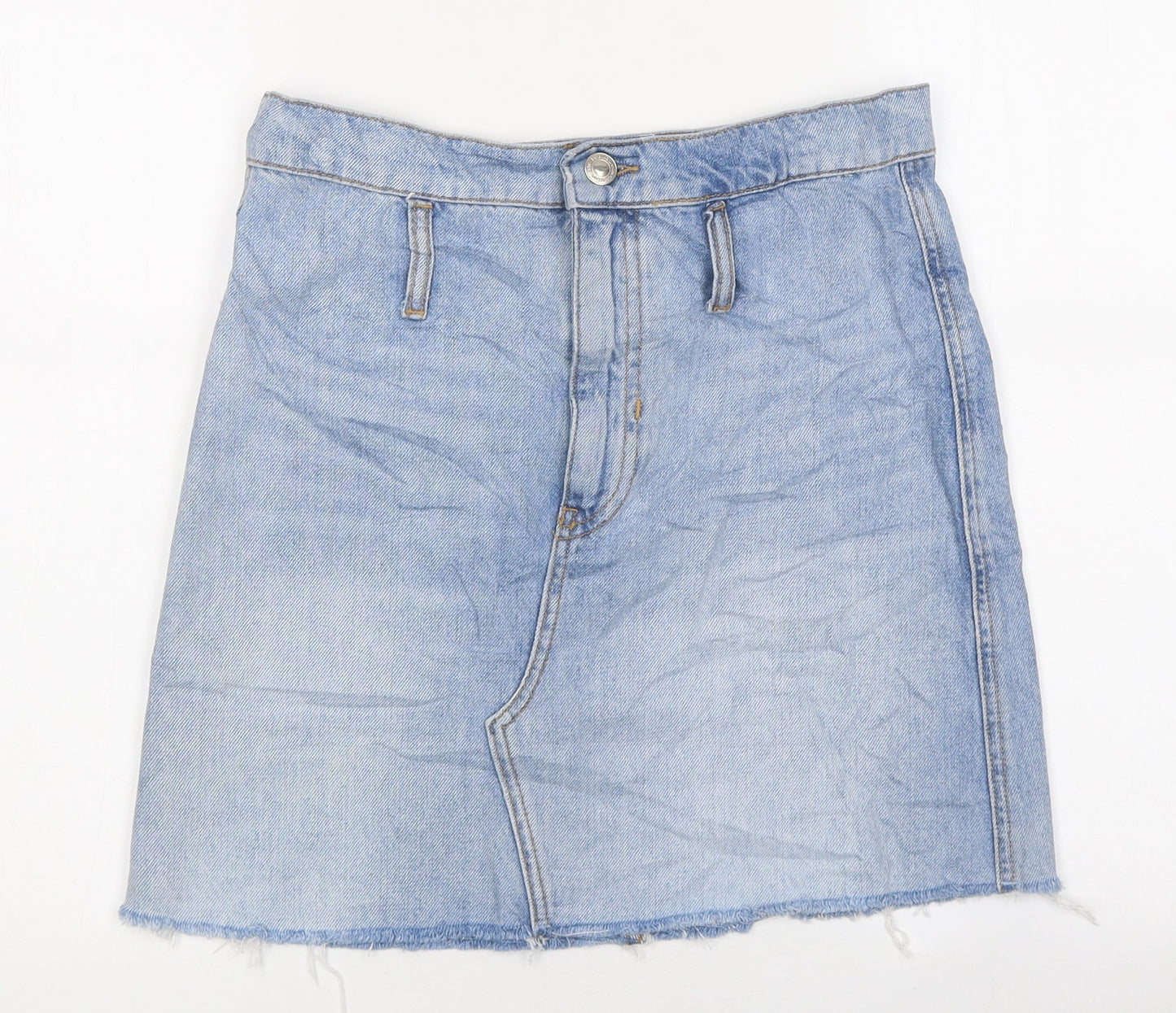 Bershka Womens Blue Cotton Mini Skirt Size S Button - Distressed