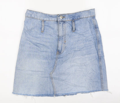 Bershka Womens Blue Cotton Mini Skirt Size S Button - Distressed
