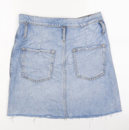 Bershka Womens Blue Cotton Mini Skirt Size S Button - Distressed