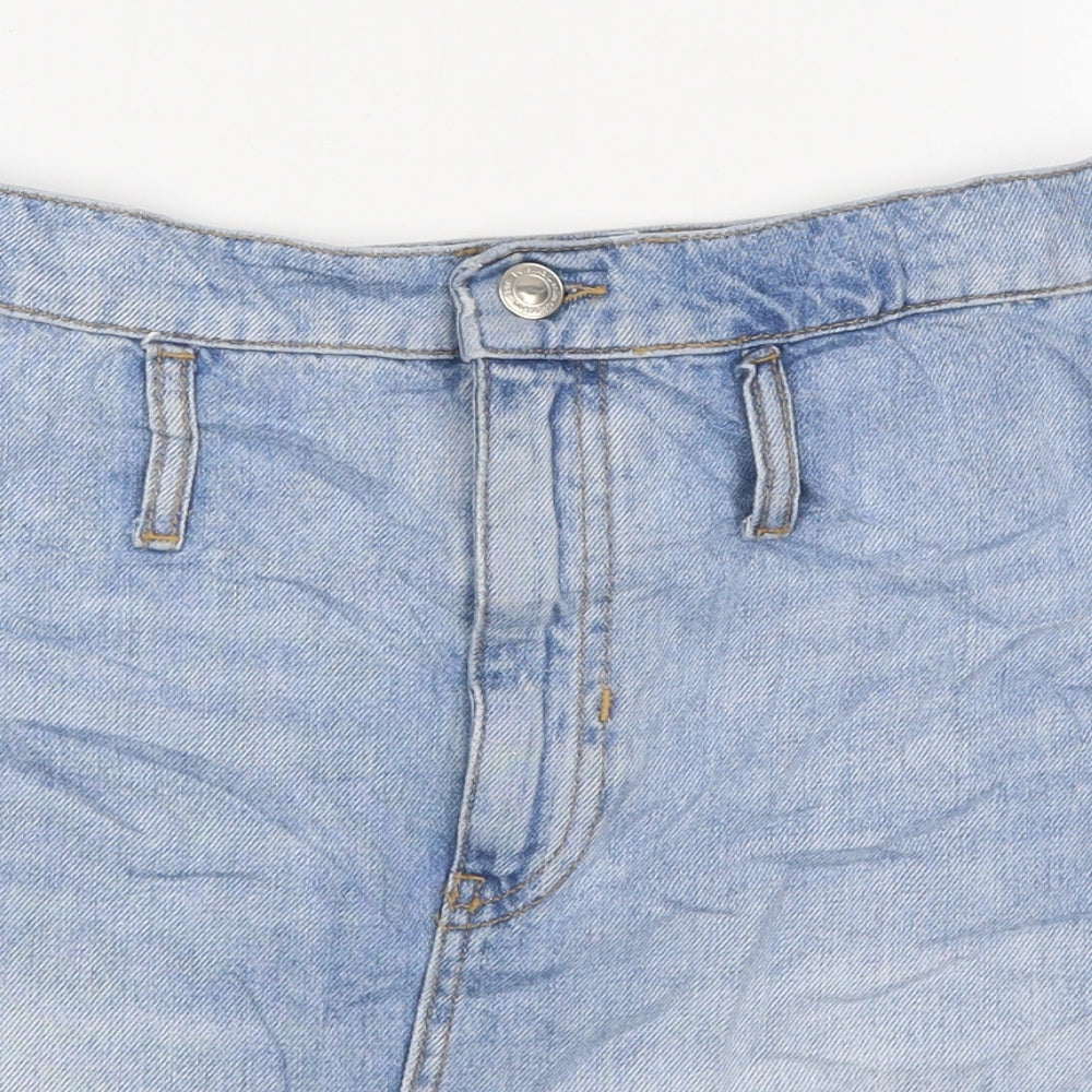 Bershka Womens Blue Cotton Mini Skirt Size S Button - Distressed