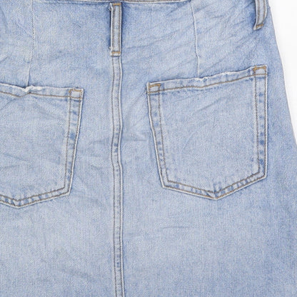 Bershka Womens Blue Cotton Mini Skirt Size S Button - Distressed