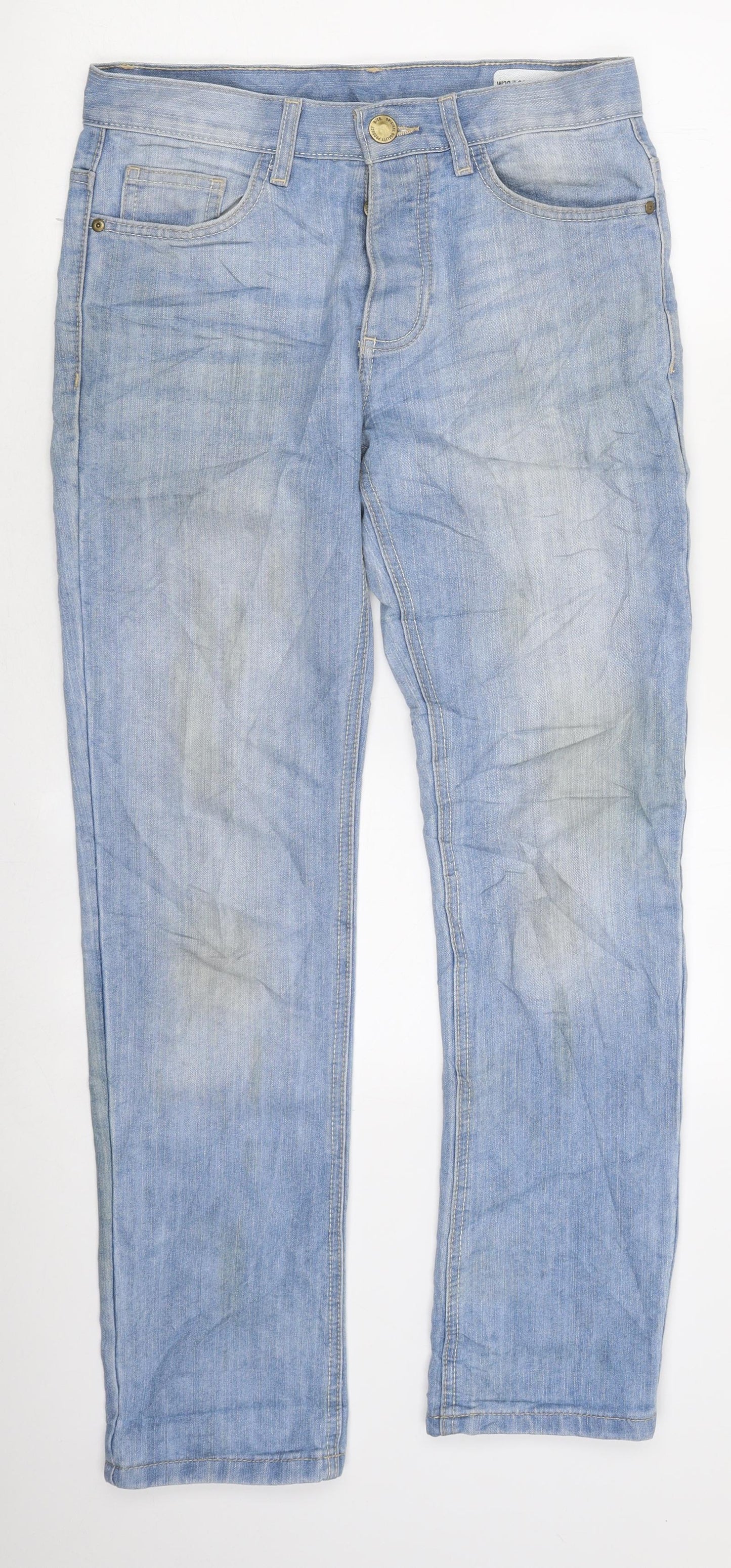 Primark Womens Blue Cotton Straight Jeans Size 28 in L30 in Regular Zip