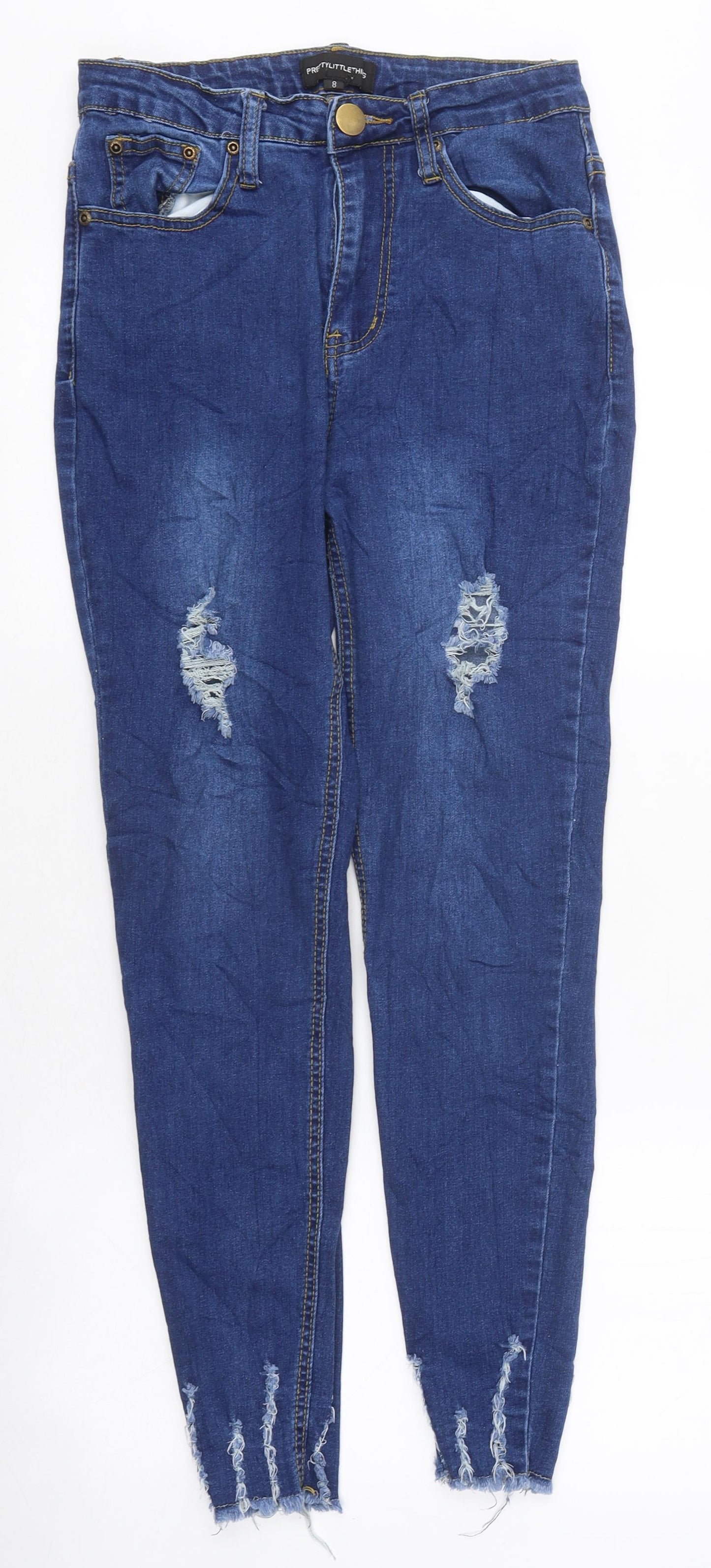 PRETTYLITTLETHING Womens Blue 100% Cotton Skinny Jeans Size 8 L34 in Regular Zip