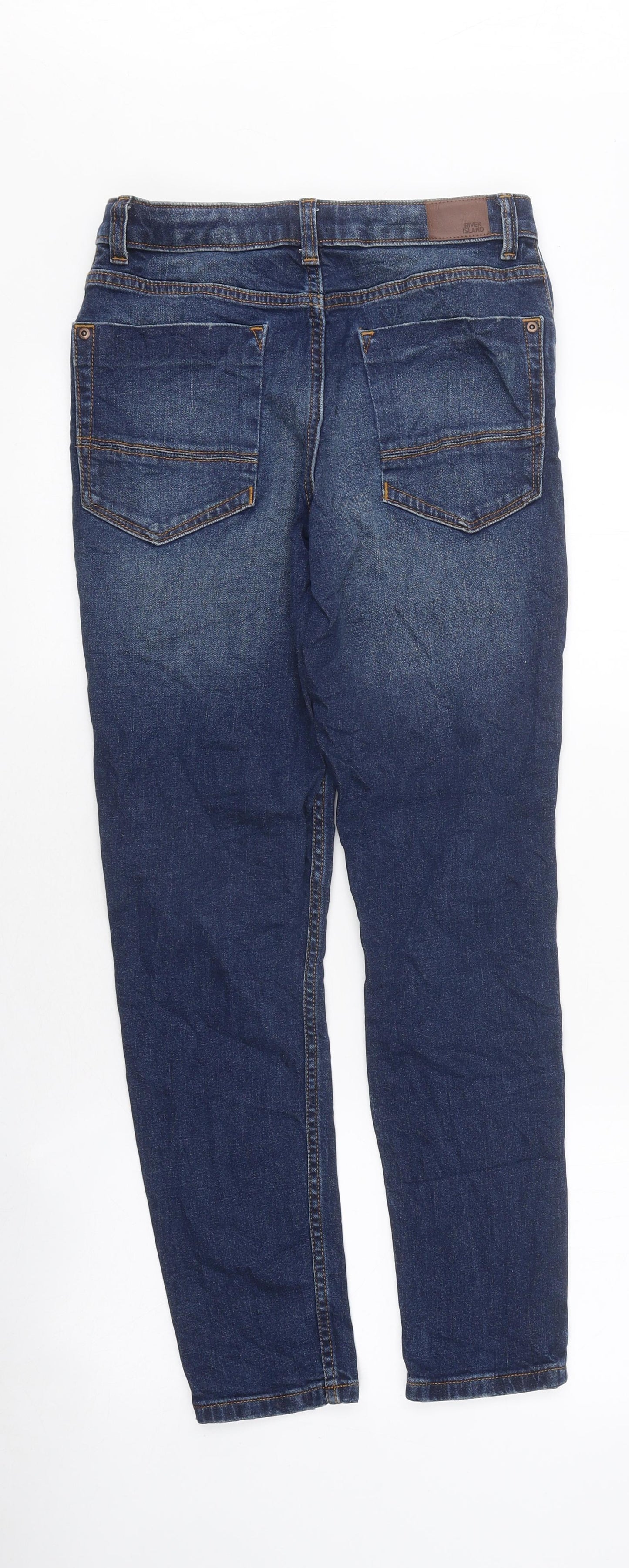 River Island Girls Blue 100% Cotton Skinny Jeans Size 12 Years L31 in Regular Zip - Distressed