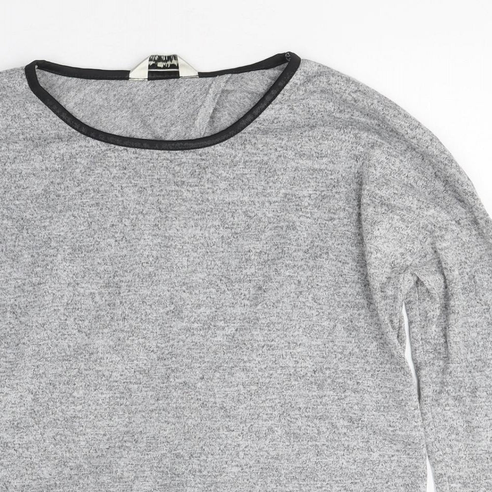 Miss Selfridge Womens Grey Polyester Basic T-Shirt Size 10 Round Neck