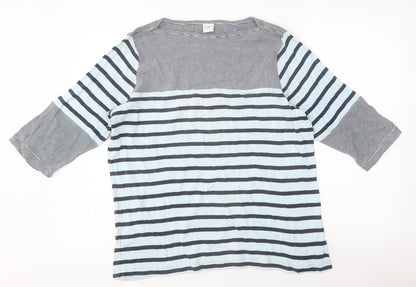 Cotton Traders Womens Multicoloured Striped Cotton Basic T-Shirt Size 16 Round Neck