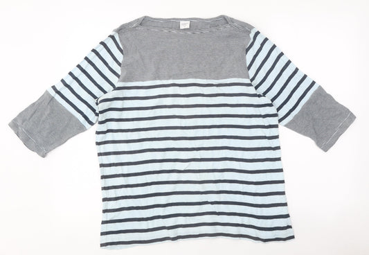 Cotton Traders Womens Multicoloured Striped Cotton Basic T-Shirt Size 16 Round Neck