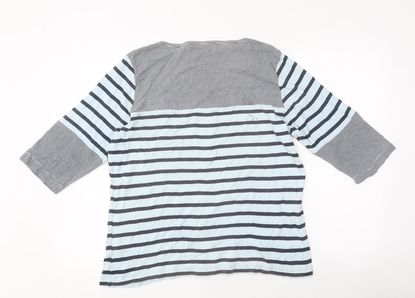 Cotton Traders Womens Multicoloured Striped Cotton Basic T-Shirt Size 16 Round Neck