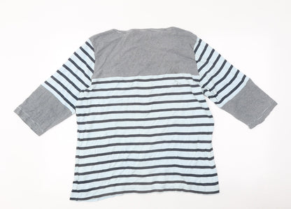 Cotton Traders Womens Multicoloured Striped Cotton Basic T-Shirt Size 16 Round Neck