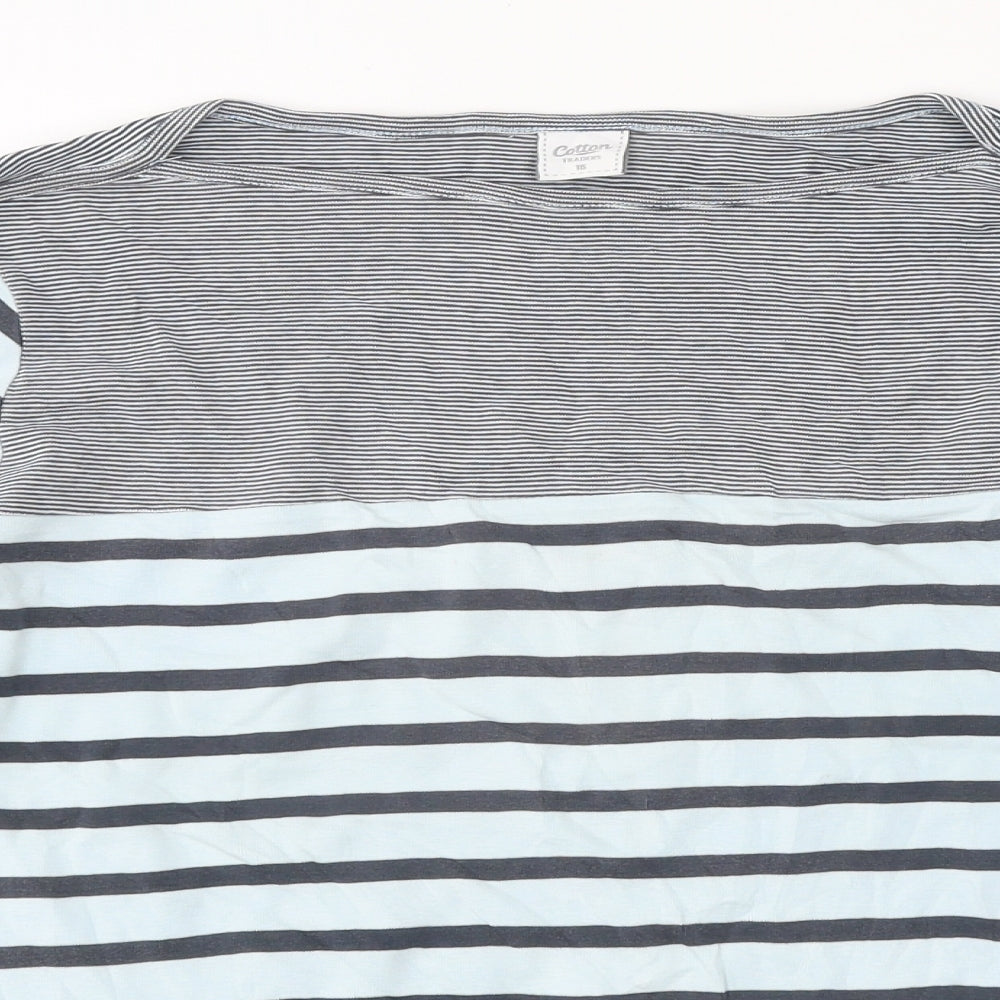 Cotton Traders Womens Multicoloured Striped Cotton Basic T-Shirt Size 16 Round Neck