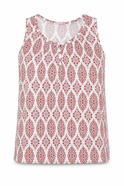 Radaus Womens Red Geometric Polyester Basic Tank Size L Round Neck