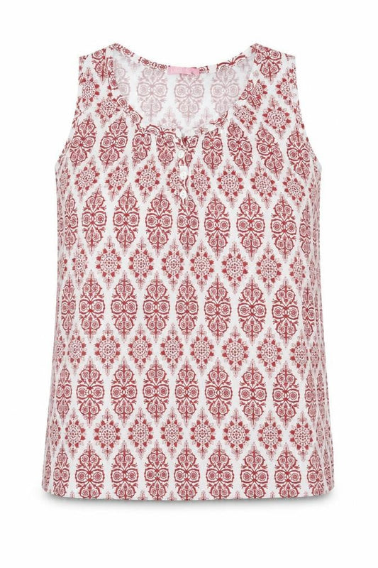 Radaus Womens Red Geometric Polyester Basic Tank Size L Round Neck