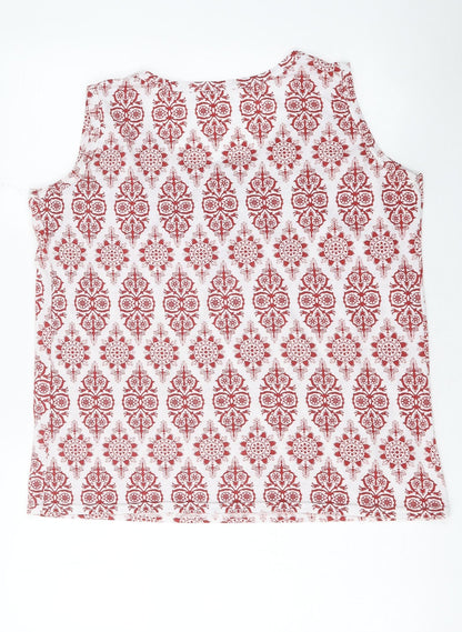Radaus Womens Red Geometric Polyester Basic Tank Size L Round Neck