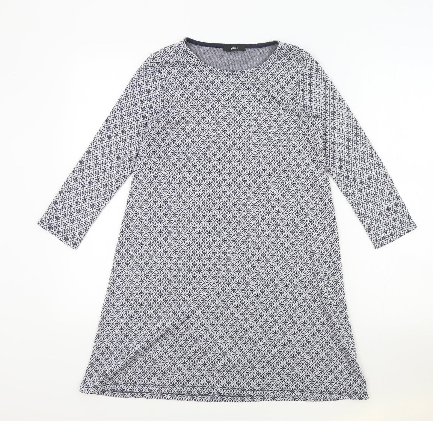 Zuiki Womens Black Geometric Polyester T-Shirt Dress Size S Round Neck Pullover