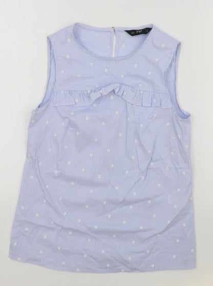 F&F Womens Blue Striped Cotton Basic Tank Size 6 Round Neck - Daisy