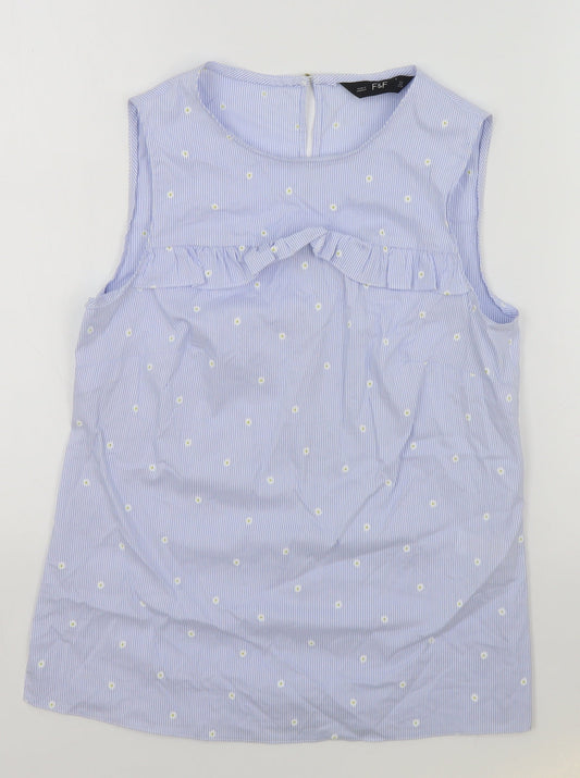 F&F Womens Blue Striped Cotton Basic Tank Size 6 Round Neck - Daisy