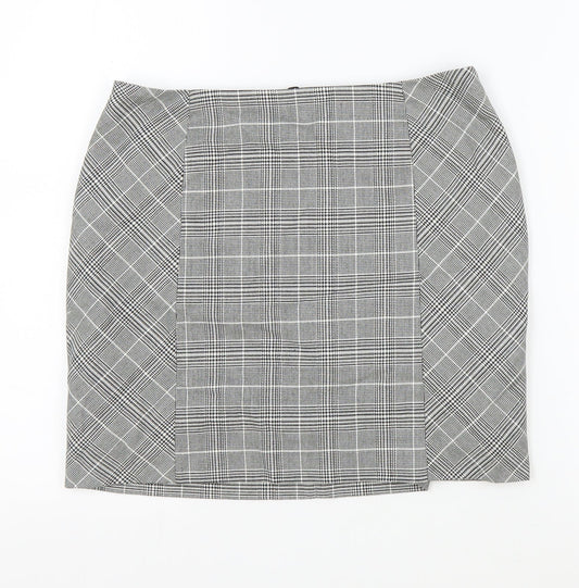 H&M Womens Grey Plaid Polyester Mini Skirt Size 10 Zip