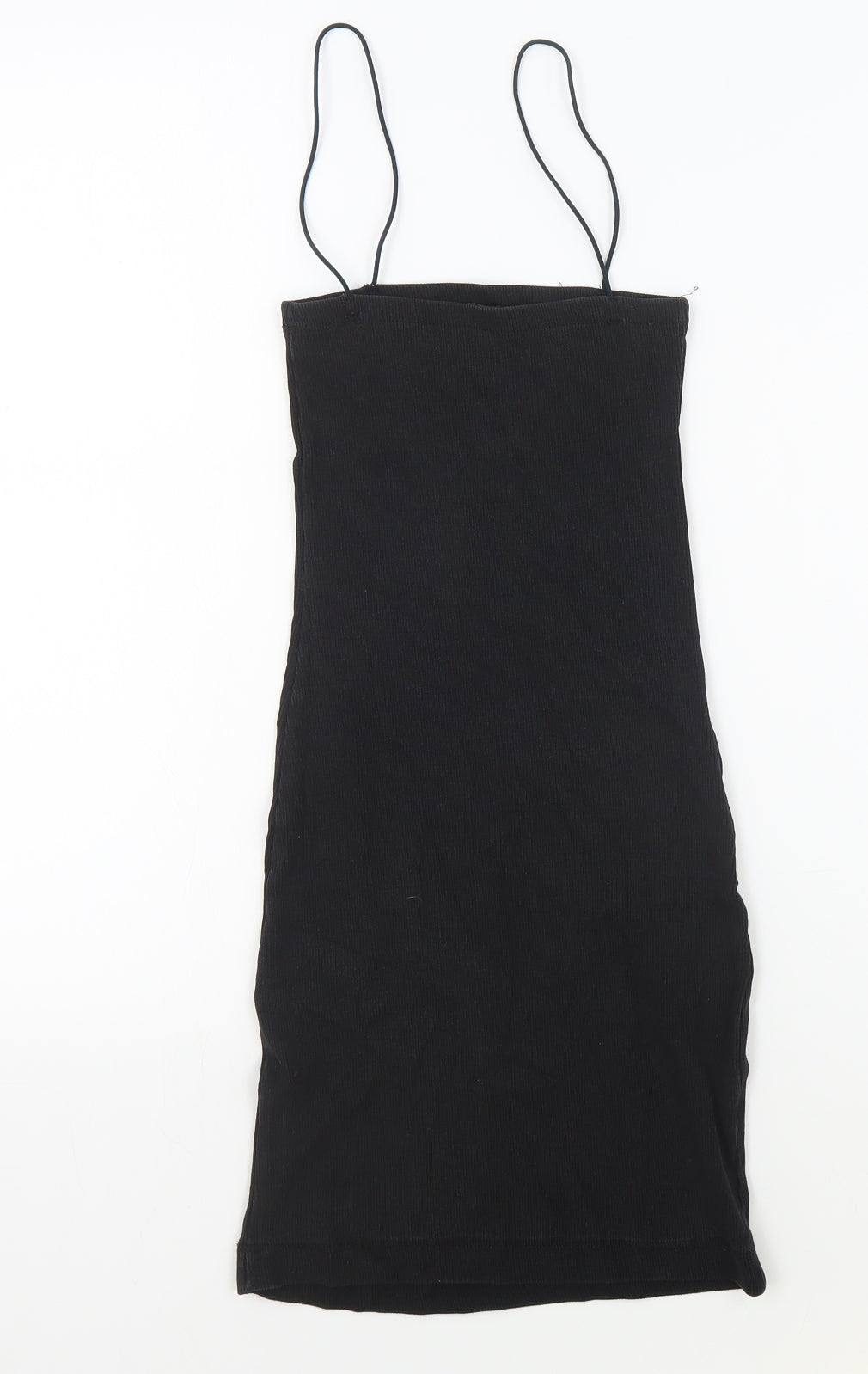 Zara Womens Black Cotton Bodycon Size S Square Neck Pullover