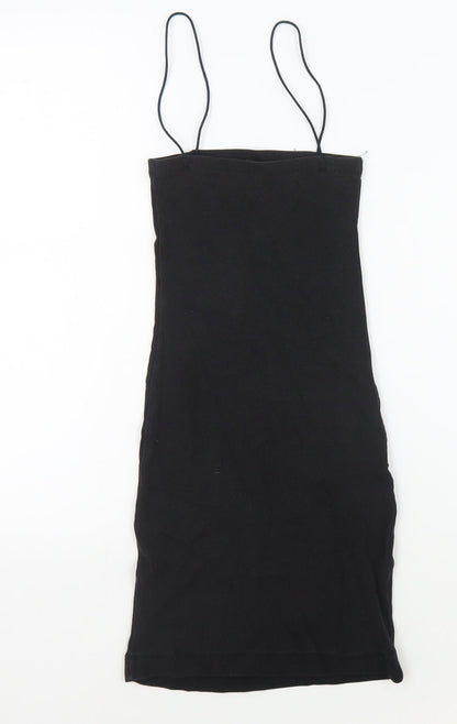 Zara Womens Black Cotton Bodycon Size S Square Neck Pullover
