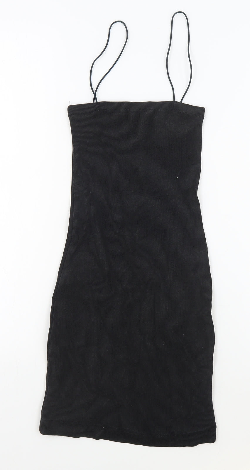 Zara Womens Black Cotton Bodycon Size S Square Neck Pullover