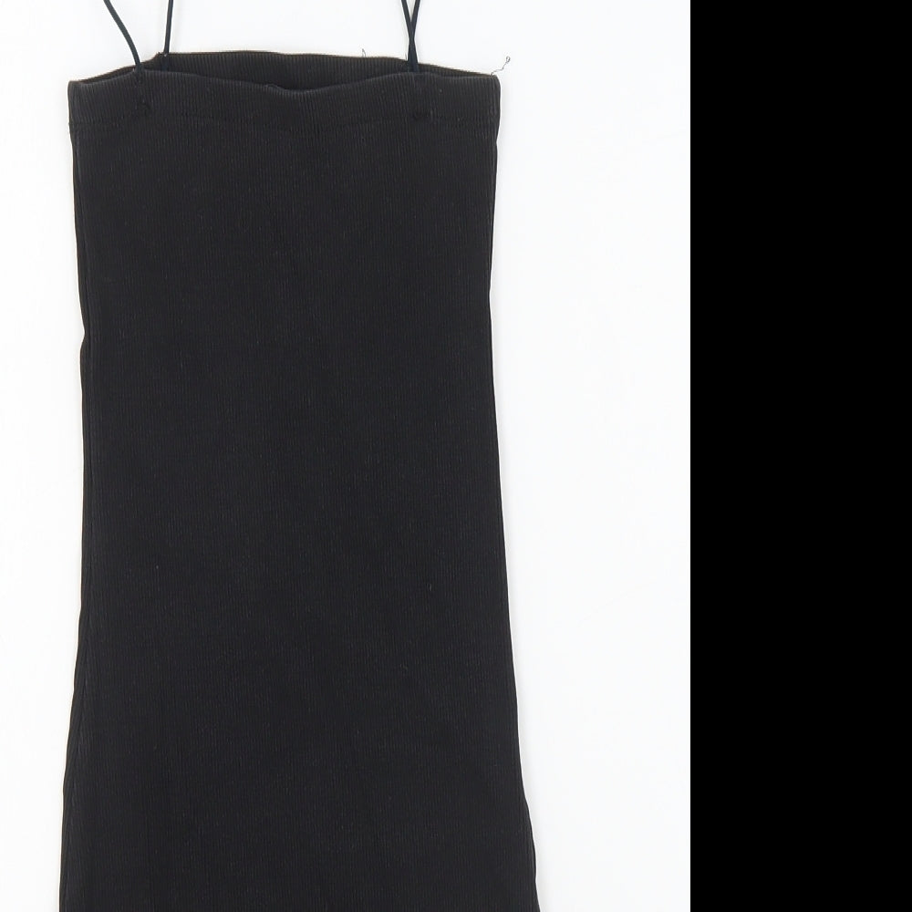 Zara Womens Black Cotton Bodycon Size S Square Neck Pullover