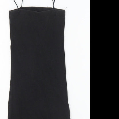 Zara Womens Black Cotton Bodycon Size S Square Neck Pullover