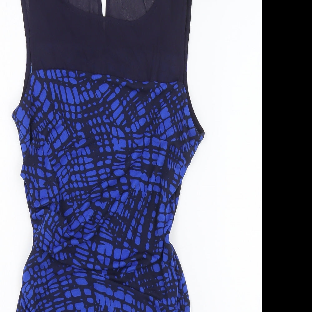 NEXT Womens Blue Geometric Polyester Bodycon Size 8 Boat Neck Button