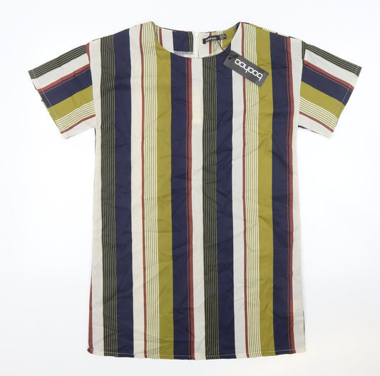 Boohoo Womens Multicoloured Striped Polyester Tunic Blouse Size 10 Round Neck