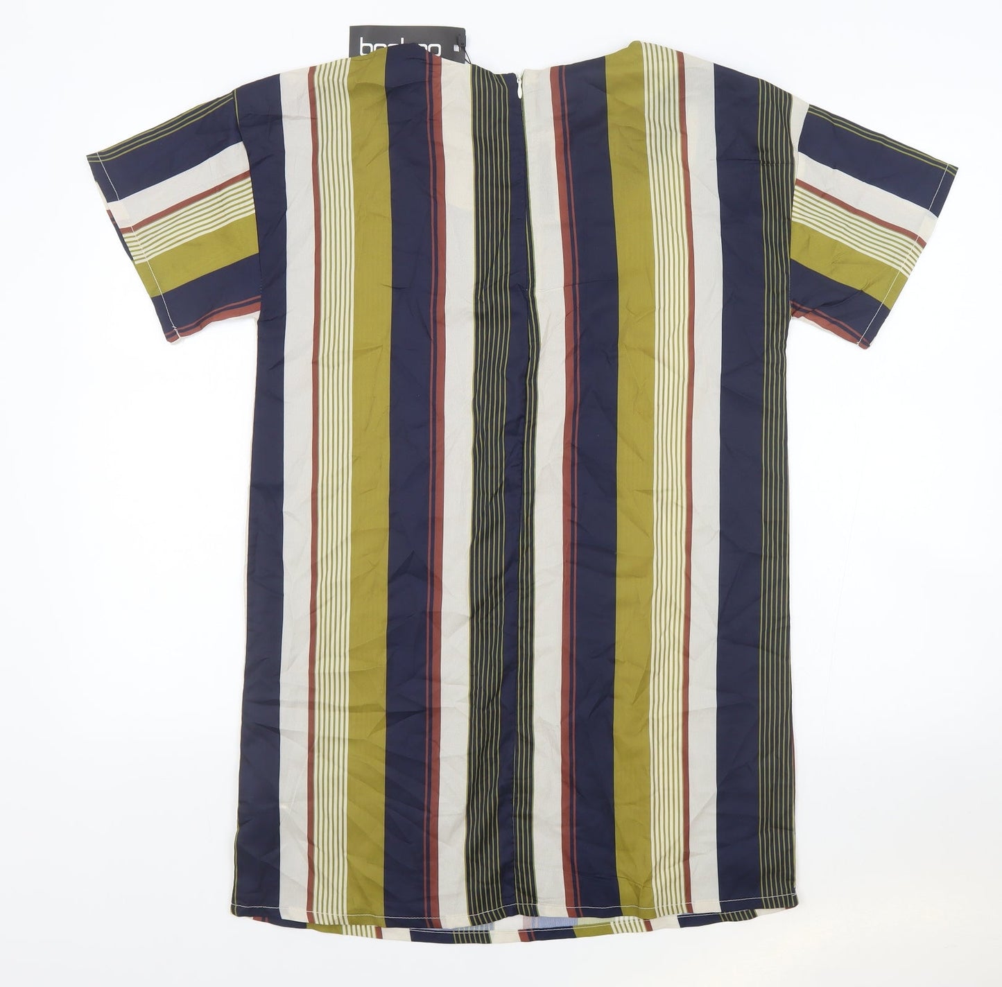 Boohoo Womens Multicoloured Striped Polyester Tunic Blouse Size 10 Round Neck