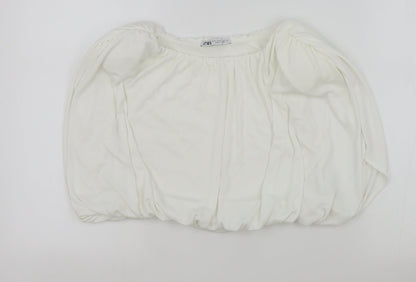 Womens UK Size S Zara White Cropped T-Shirt