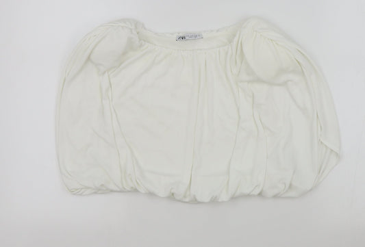 Womens UK Size S Zara White Cropped T-Shirt
