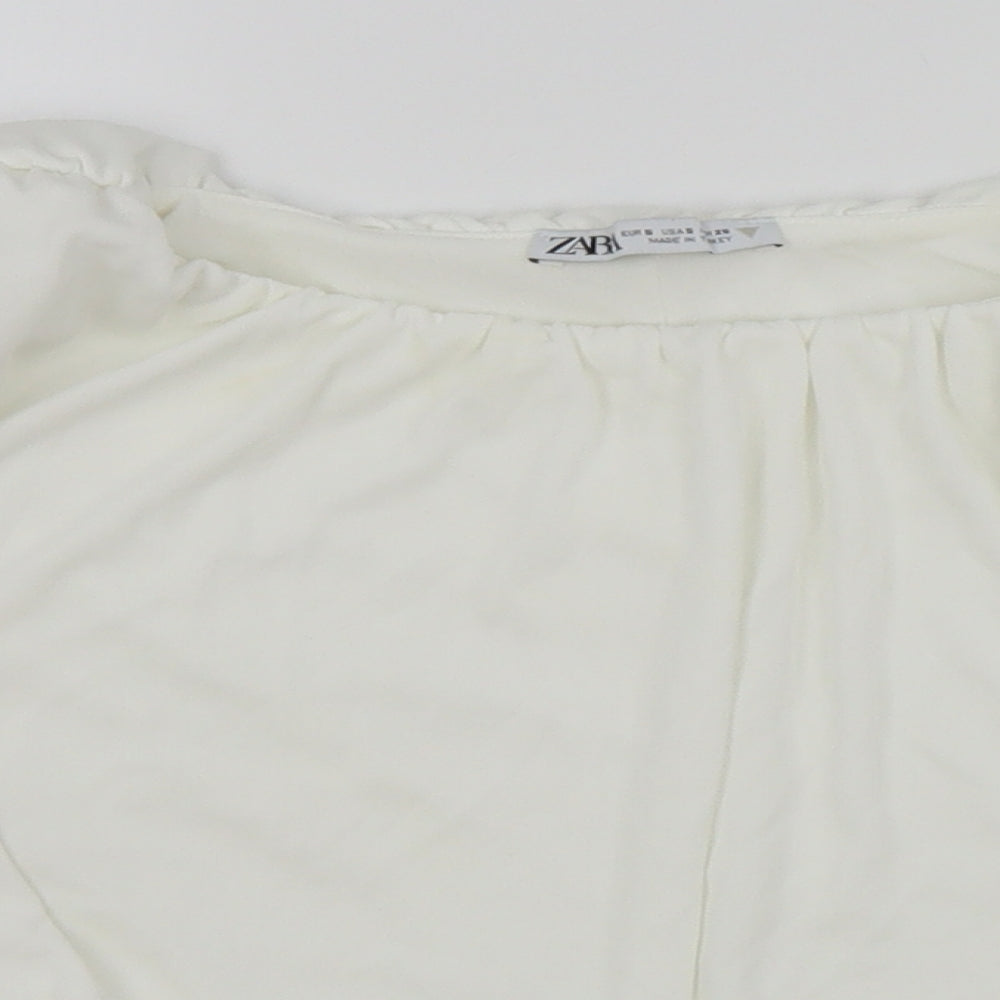 Womens UK Size S Zara White Cropped T-Shirt