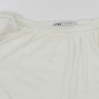 Womens UK Size S Zara White Cropped T-Shirt