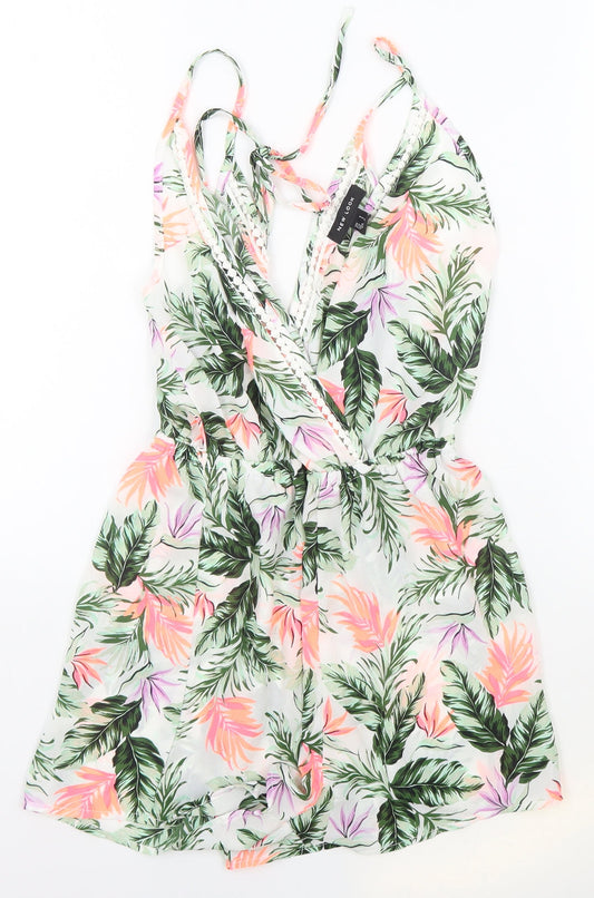 New Look Womens Multicoloured Floral Polyester Romper One-Piece Size S Drawstring - Neon