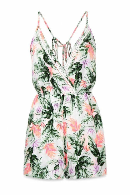 New Look Womens Multicoloured Floral Polyester Romper One-Piece Size S Drawstring - Neon