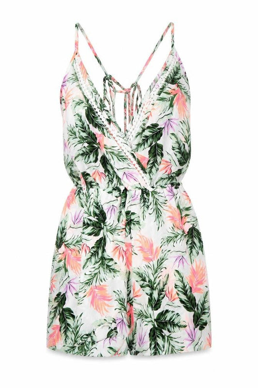 New Look Womens Multicoloured Floral Polyester Romper One-Piece Size S Drawstring - Neon