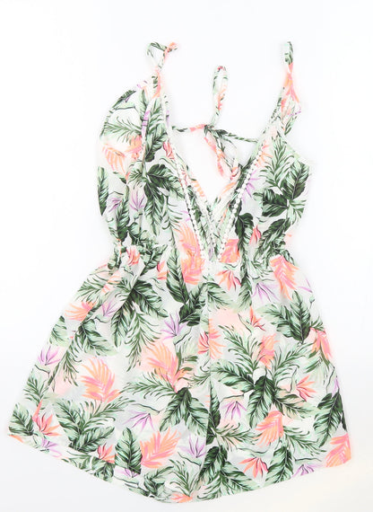 New Look Womens Multicoloured Floral Polyester Romper One-Piece Size S Drawstring - Neon