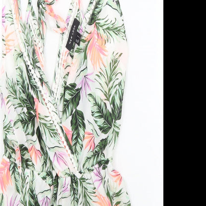 New Look Womens Multicoloured Floral Polyester Romper One-Piece Size S Drawstring - Neon