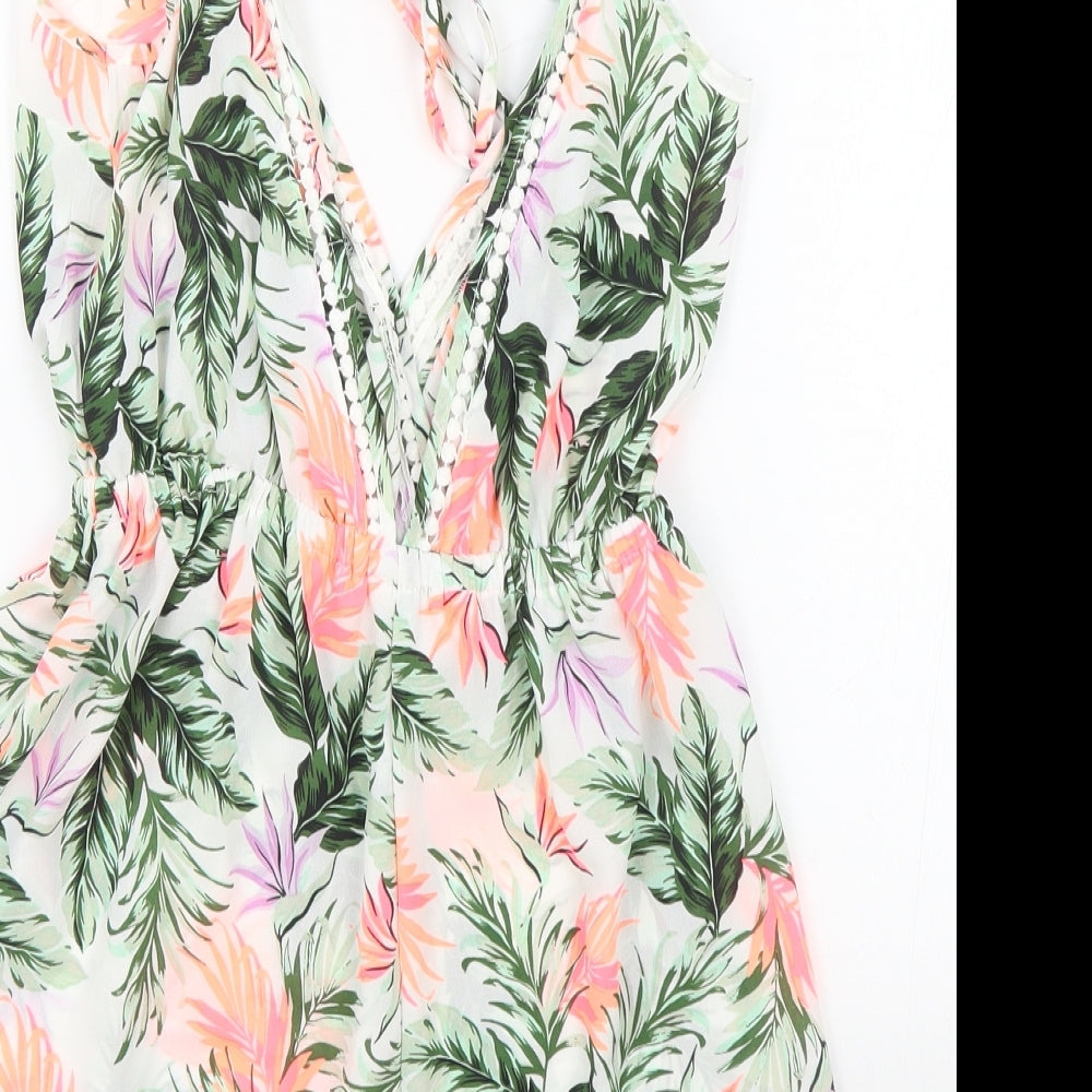 New Look Womens Multicoloured Floral Polyester Romper One-Piece Size S Drawstring - Neon