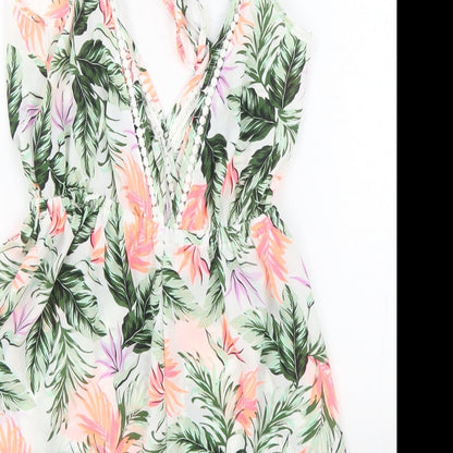 New Look Womens Multicoloured Floral Polyester Romper One-Piece Size S Drawstring - Neon