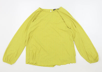 M&S Womens Yellow Polyester Basic Blouse Size 14 Round Neck - Keyhole