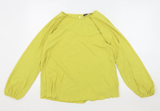 M&S Womens Yellow Polyester Basic Blouse Size 14 Round Neck - Keyhole