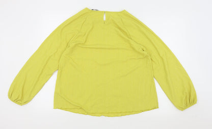 M&S Womens Yellow Polyester Basic Blouse Size 14 Round Neck - Keyhole