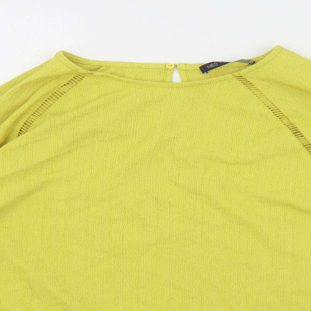 M&S Womens Yellow Polyester Basic Blouse Size 14 Round Neck - Keyhole