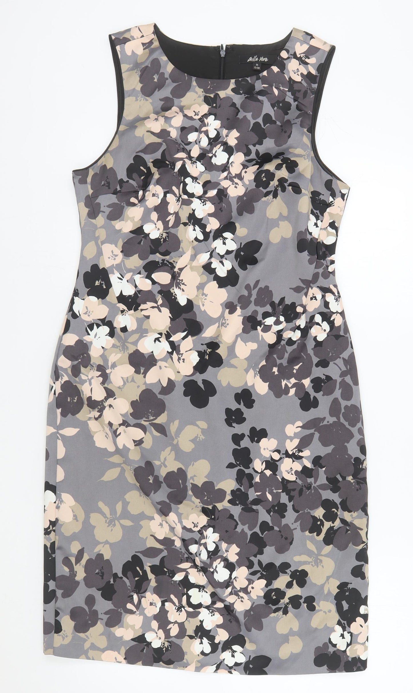 Belle Vere Womens Grey Floral Polyester A-Line Size M Boat Neck Zip
