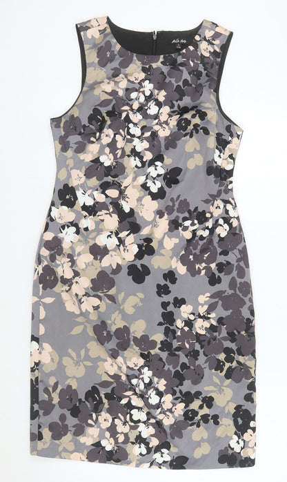 Belle Vere Womens Grey Floral Polyester A-Line Size M Boat Neck Zip