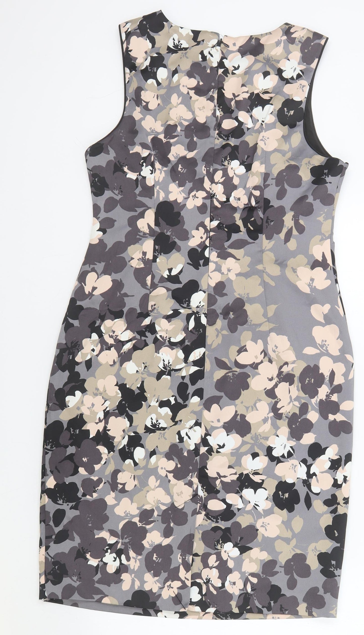 Belle Vere Womens Grey Floral Polyester A-Line Size M Boat Neck Zip