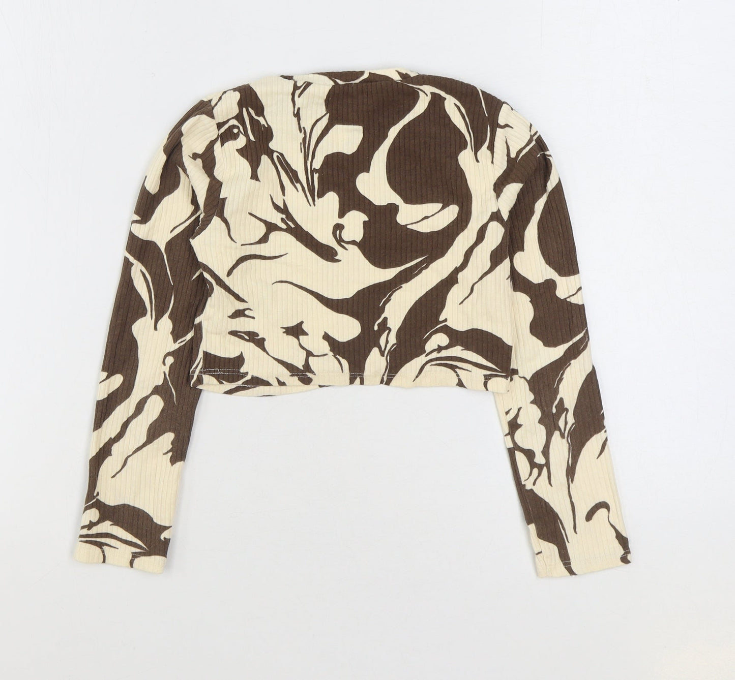 River Island Girls Brown Geometric Cotton Basic T-Shirt Size 7-8 Years Round Neck Pullover - Beautiful